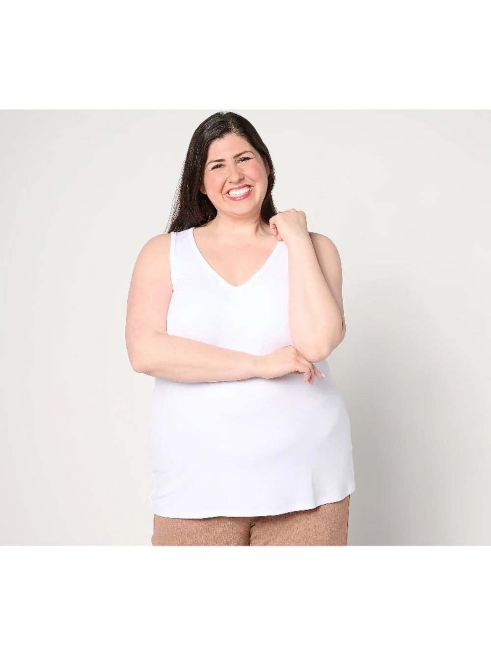 BEAUTIFUL by Lawrence Zarian Tank Top Large The Mary V Neck Knit White NEW